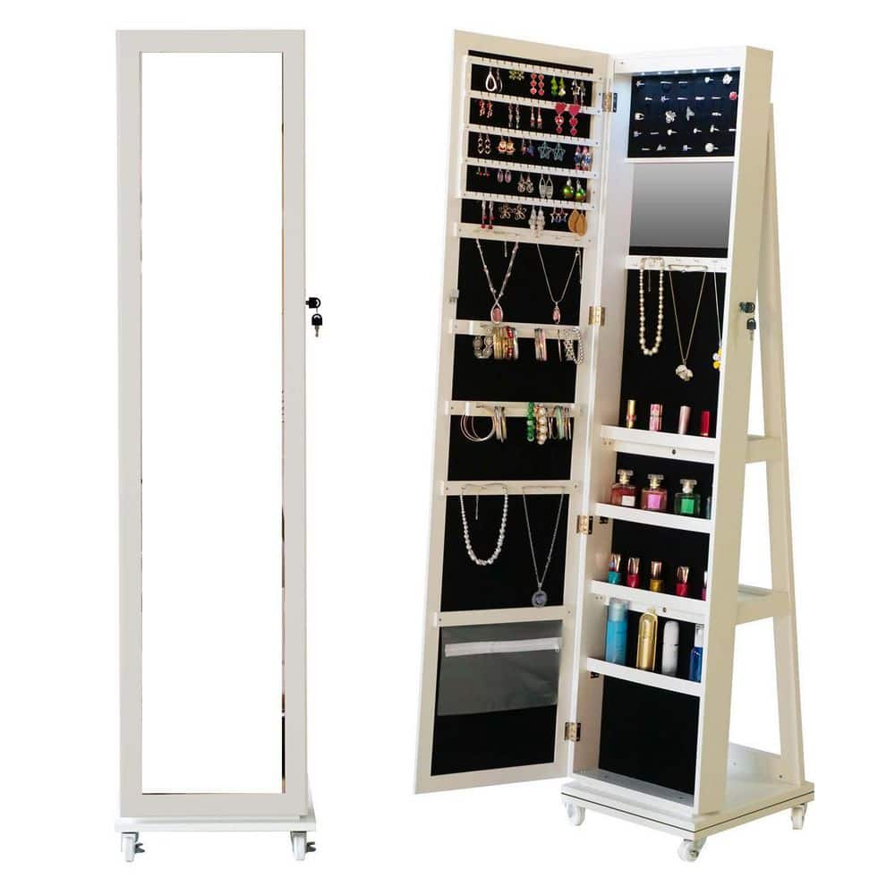 White 15.75 in. W x 66 in. H Full Length Mirror 360° Swivel Jewelry Cabine
