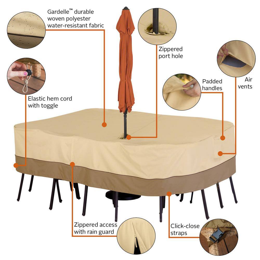 Tan and Brown Water-Resistant Patio Furniture Cover with Umbrella Hole