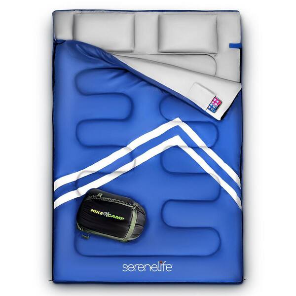 SereneLife Blue Double Sleeping Bag with 2 Pillows