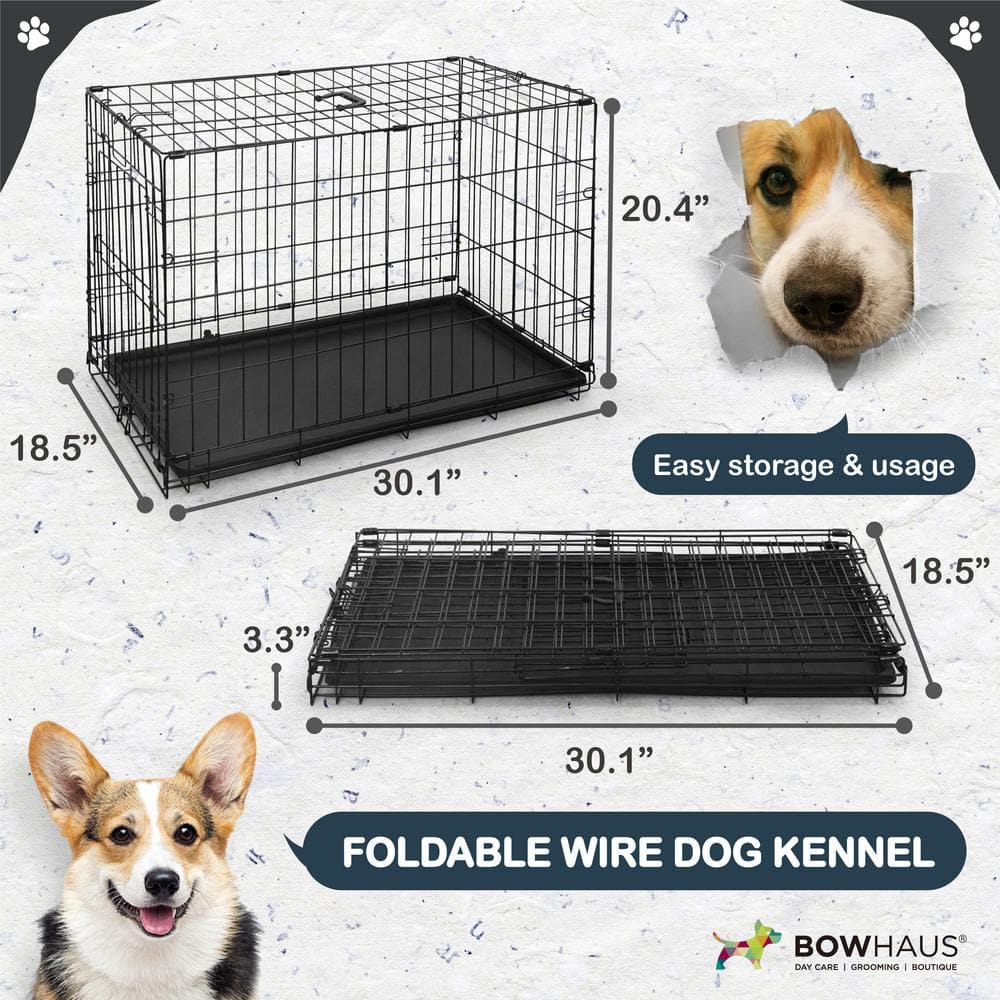 Medium Black Metal Foldable Dog Cage with Lock
