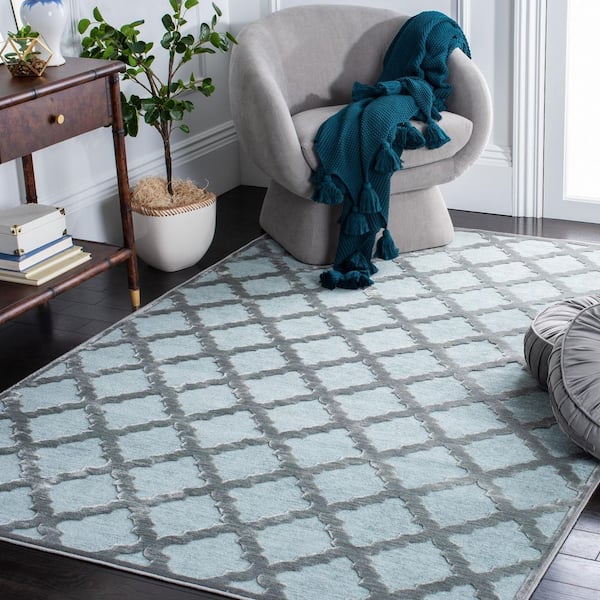 Paradise 8 ft. x 11 ft. Gray/Spruce High-Low Ornate Diamond Area Rug