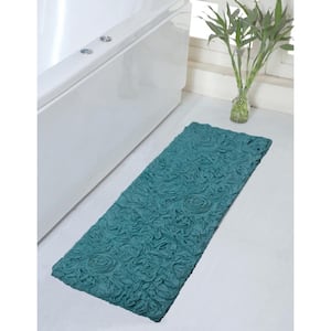 Bell Flower Collection 100% Cotton Tufted Bath Rugs, 21 in. x54 in. Runner, Blue