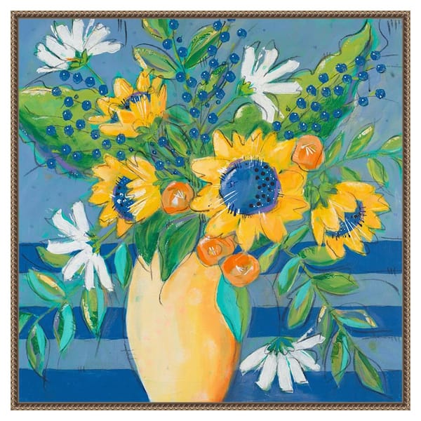 Amanti Art "Floral Bursts Among the Blue" by Krinlox 1-Piece Floater Frame Giclee Home Canvas Art Print 30 in. x 30 in.