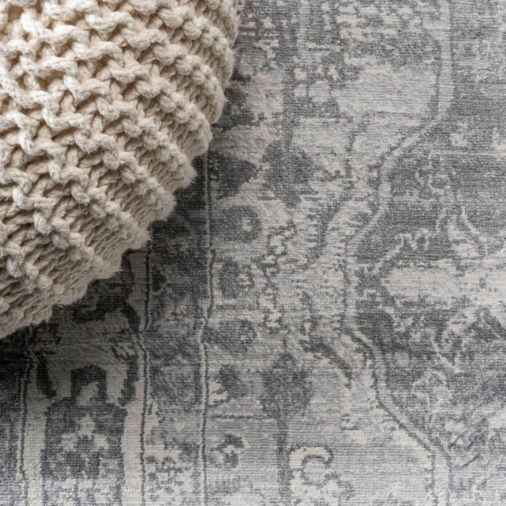 Light Gray/Ivory Synthetic Reversible Rectangular Runner Rug