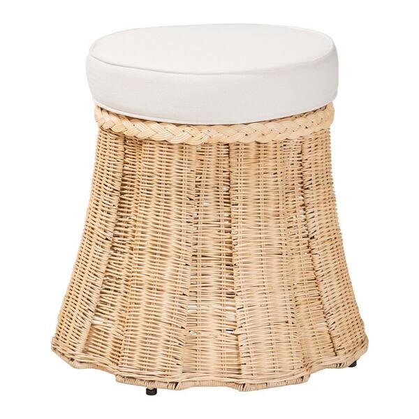 bali & pari Ying Natural Brown Rattan Ottoman with Fabric Cushion