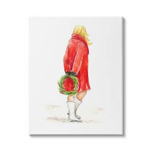 "Glam Fashion Red Jacket Christmas Woman with Wreath" by Lanie Loreth Unframed Print Abstract Wall Art 36 in. x 48 in.