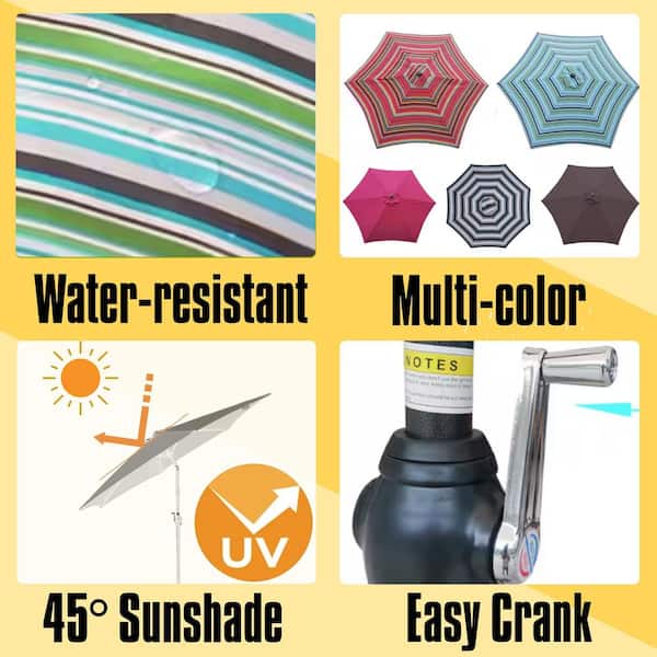 9 ft. Aluminum Market Umbrella with Crank and Push Button Tilt Outdoor Patio Umbrella in Multicolor