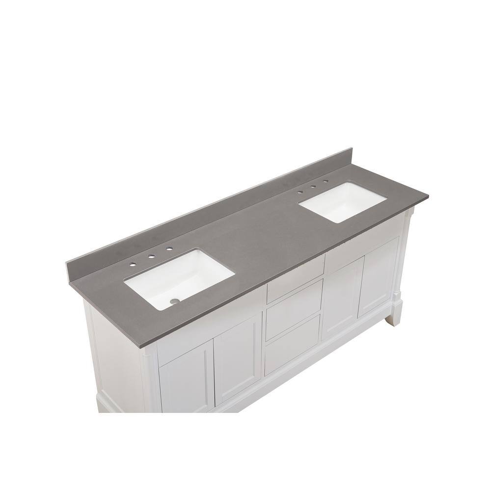 Madrid 73'' Concrete Gray Double Vanity Top with White Sinks
