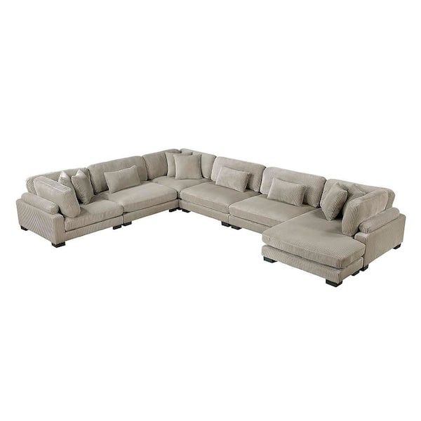 Lazzara Turbo 135 in. Pillow Top Arm 6-Piece Corduroy Fabric Modular Sectional Sofa in. Taupe with Reversible Chaise