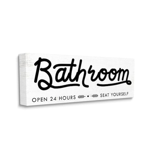 Stupell Industries Seat Yourself Bathroom Sign Minimal Black White by Daphne Polselli Unframed Print Abstract Wall Art 13 in. x 30 in.