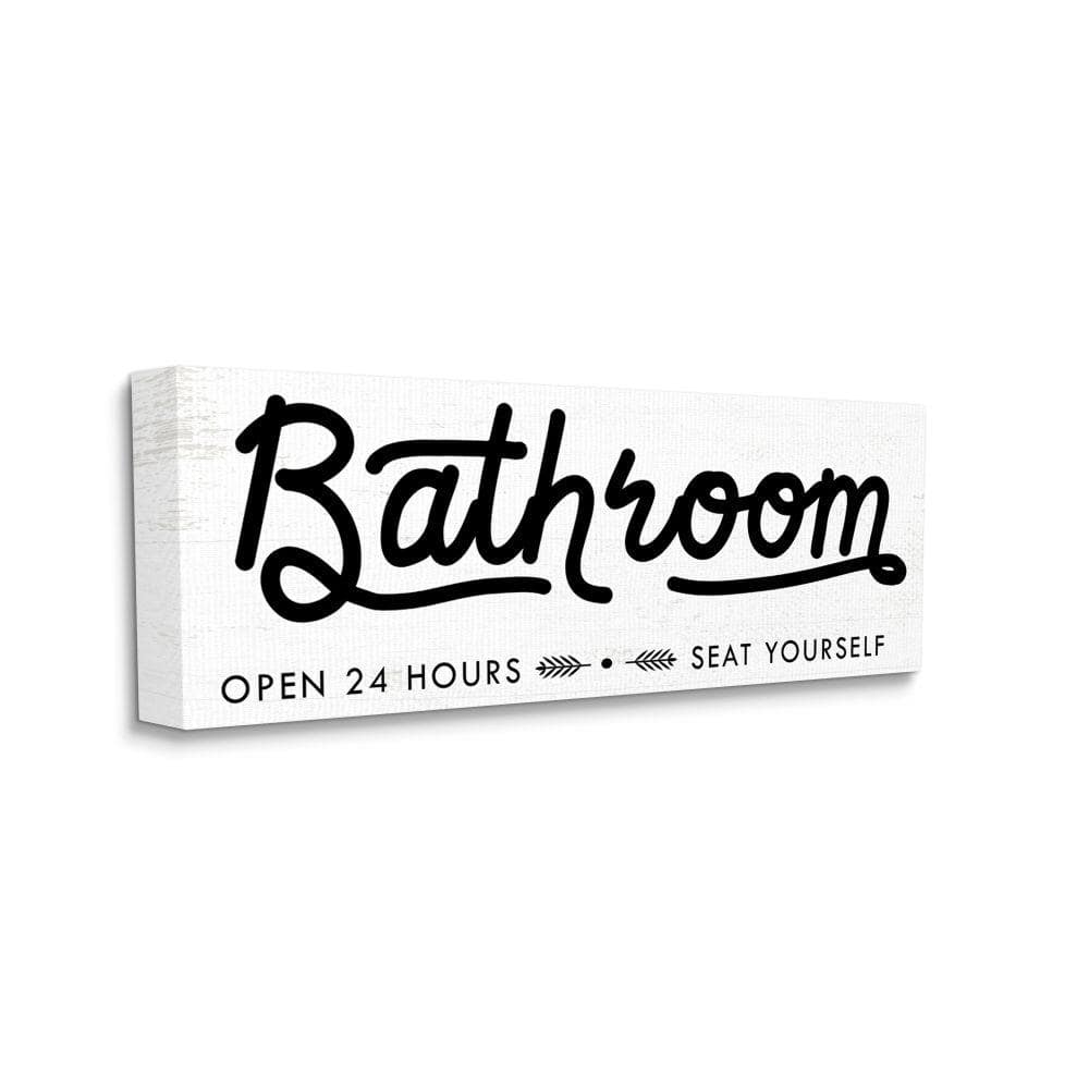 Stupell Industries Seat Yourself Bathroom Sign Minimal Black White by Daphne Polselli Unframed Print Abstract Wall Art 17 in. x 40 in.