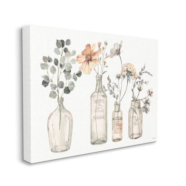 "Antique Floral Bouquets Flowers Glass Jar Painting" by Lisa Audit Unframed Nature Canvas Wall Art Print 16 in. x 20 in.