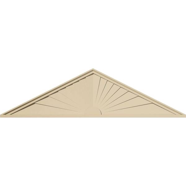 Ekena Millwork 68-in. W x 18-in. H x 2-in. P (Pitch 6/12) Peaked Cap Sunburst Signature Urethane Pediment, Primed Tan