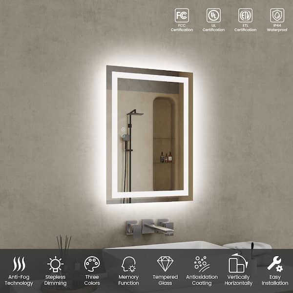32 in. W x 24 in. H Large Rectangular Frameless LED Wall Mounted Bathroom Vanity Mirror in Silver