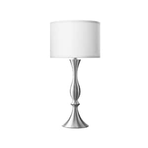 26.8 in. Brushed Nickel Touch Control Table Lamp Set with Beige Shade and USB Port (Set of 2)