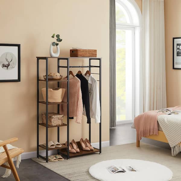 VECELO Heavy Duty Open Garment Clothing Rack, Brown Free