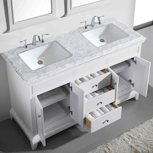 Elite Princeton 72 in. W X 24 in. D X 34 in. H Double Bath Vanity in White with White Carrara Marble Top
