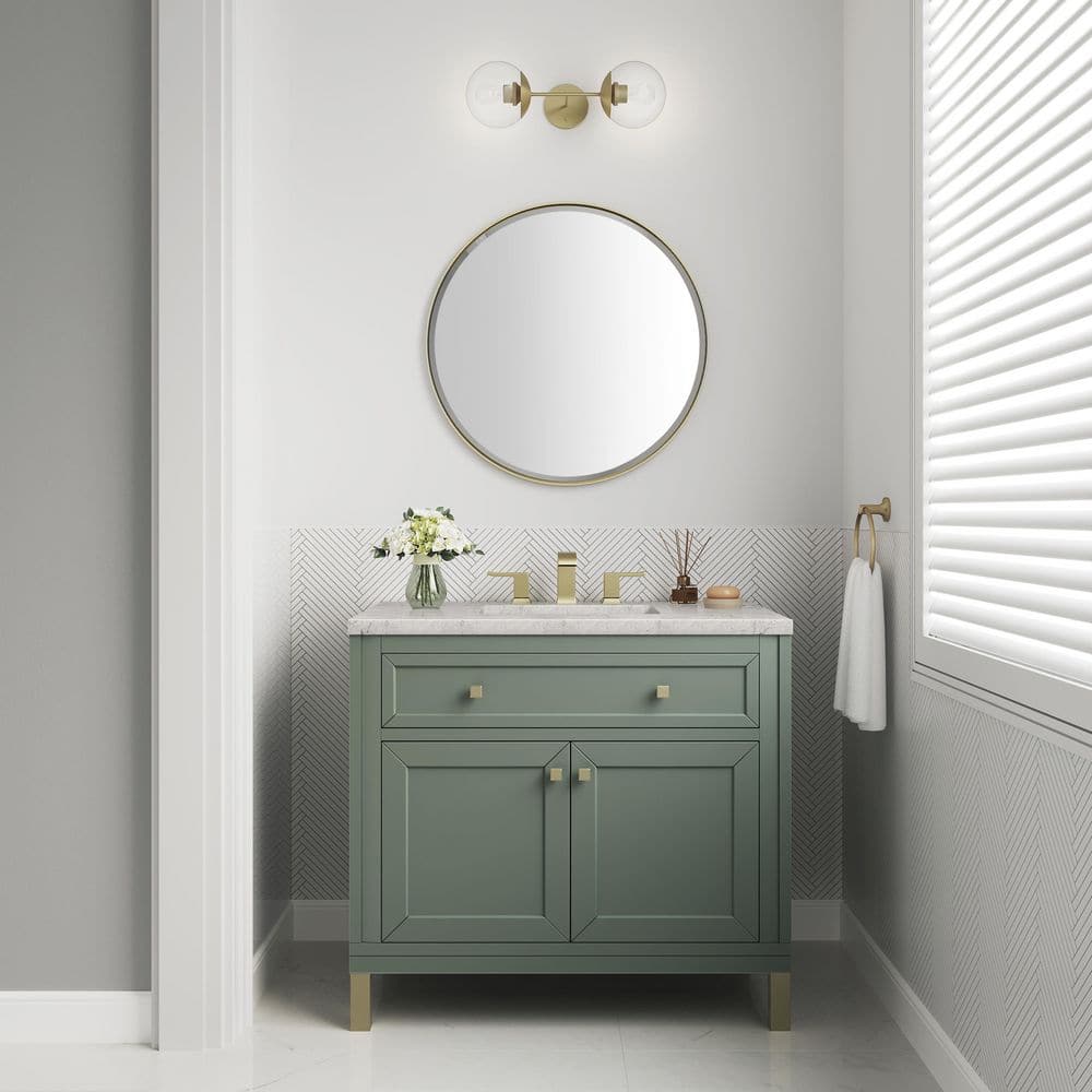 Chicago 36.0 in. W x 23.5 in. D x 33.76 in. H Single Bath Vanity in Smokey Celadon with Quartz Eternal Jasmine Pearl Top price history on PriceWatchPro
