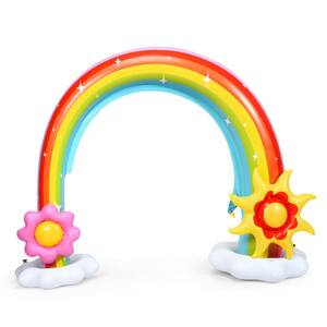 96 in. x 65.5 in. PVC Red Inflatable Rainbow Sprinkler Outdoor Water Toy Summer Game Garden Yard