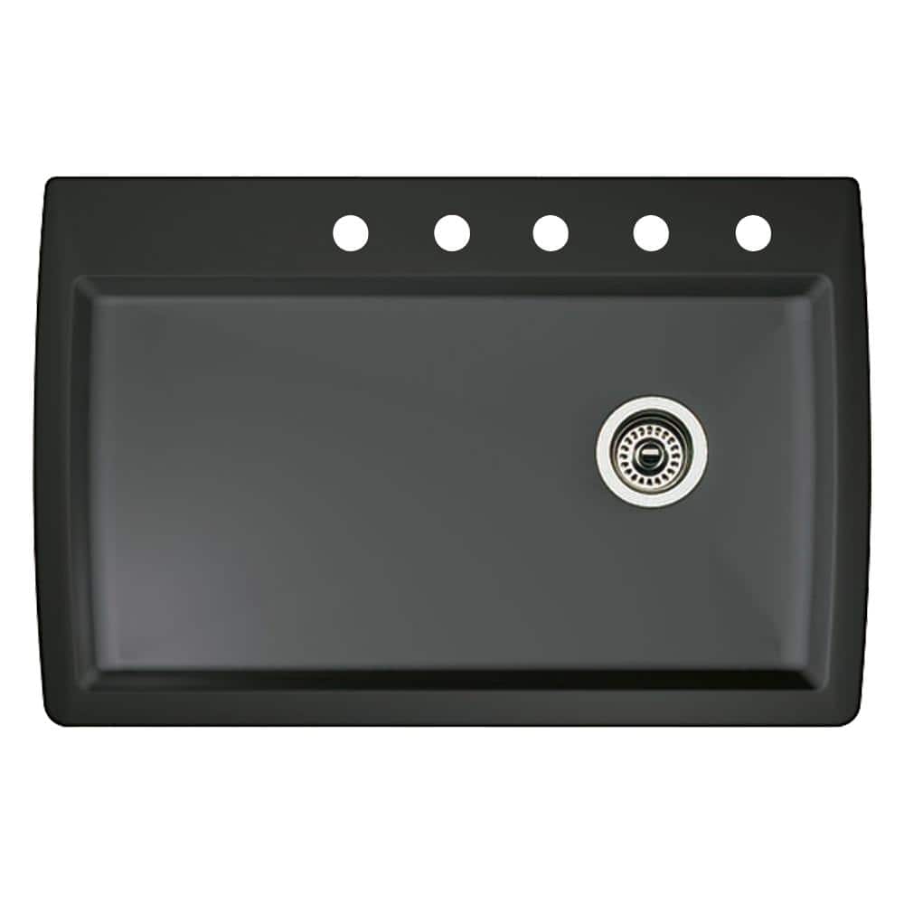 Diamond Dual-Mount Granite 33.5 in. 5-Hole Single Bowl Kitchen Sink in Anth