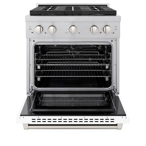 30 in. 4.2 cu. ft. Paramount Gas Range with 4-Burner Cooktop and Gas Oven in Satin Stainless with White Matte