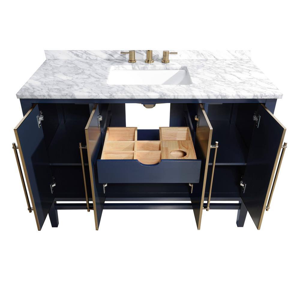 Navy Blue and Gold 48" Solid Wood Vanity with Marble Top