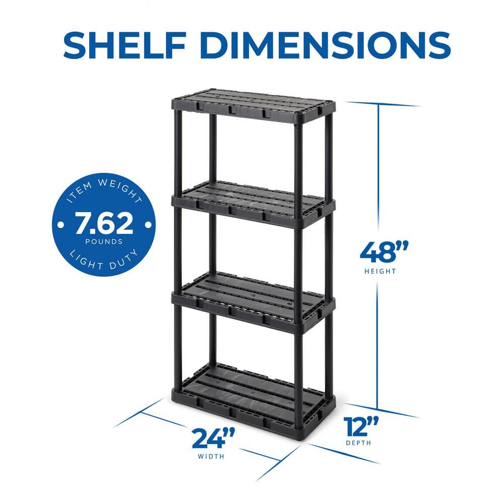 Versatile 24'' Black Plastic 4-Shelf Storage Organizer