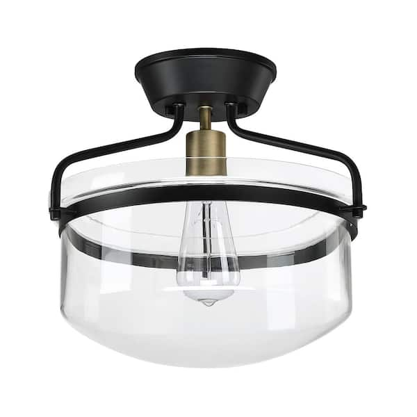 PUDO 1-Light Black Standard Pendant Light with Glass Shade