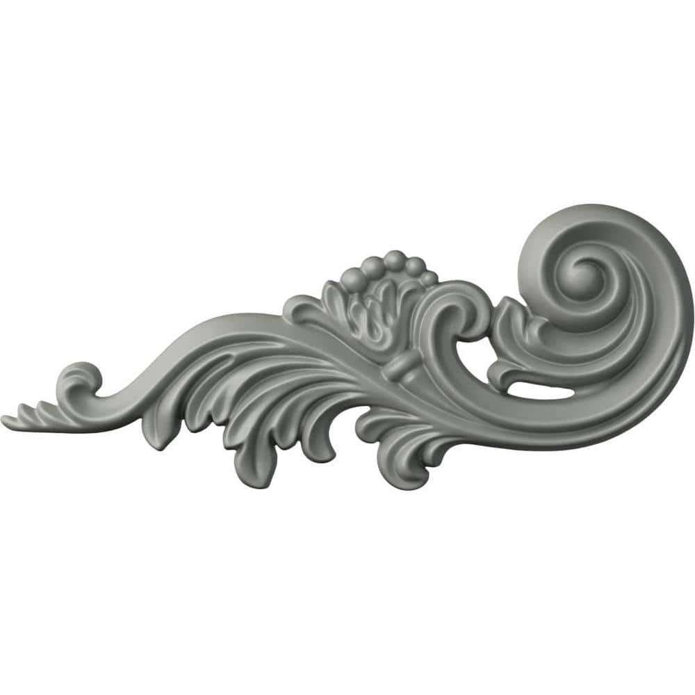 White Primed Polyurethane Scroll Onlay, Left 11 7/8"W x 4 7/8"H