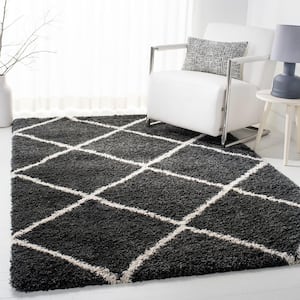 Hudson Shag Dark Gray/Ivory 5 ft. x 8 ft. Geometric Diamonds Area Rug