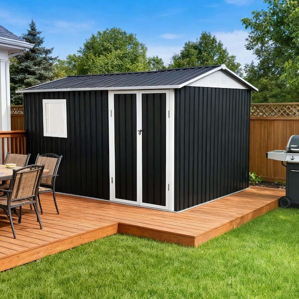 Sudzendf 9.5 ft. W x 6.7 ft. D Grey Metal Garden Shed for Patio