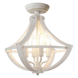 15.74 in. 4-Lights Distressed White French Country Flush Mount Ceiling Chandeliers for Dinning Room Kitchen Island