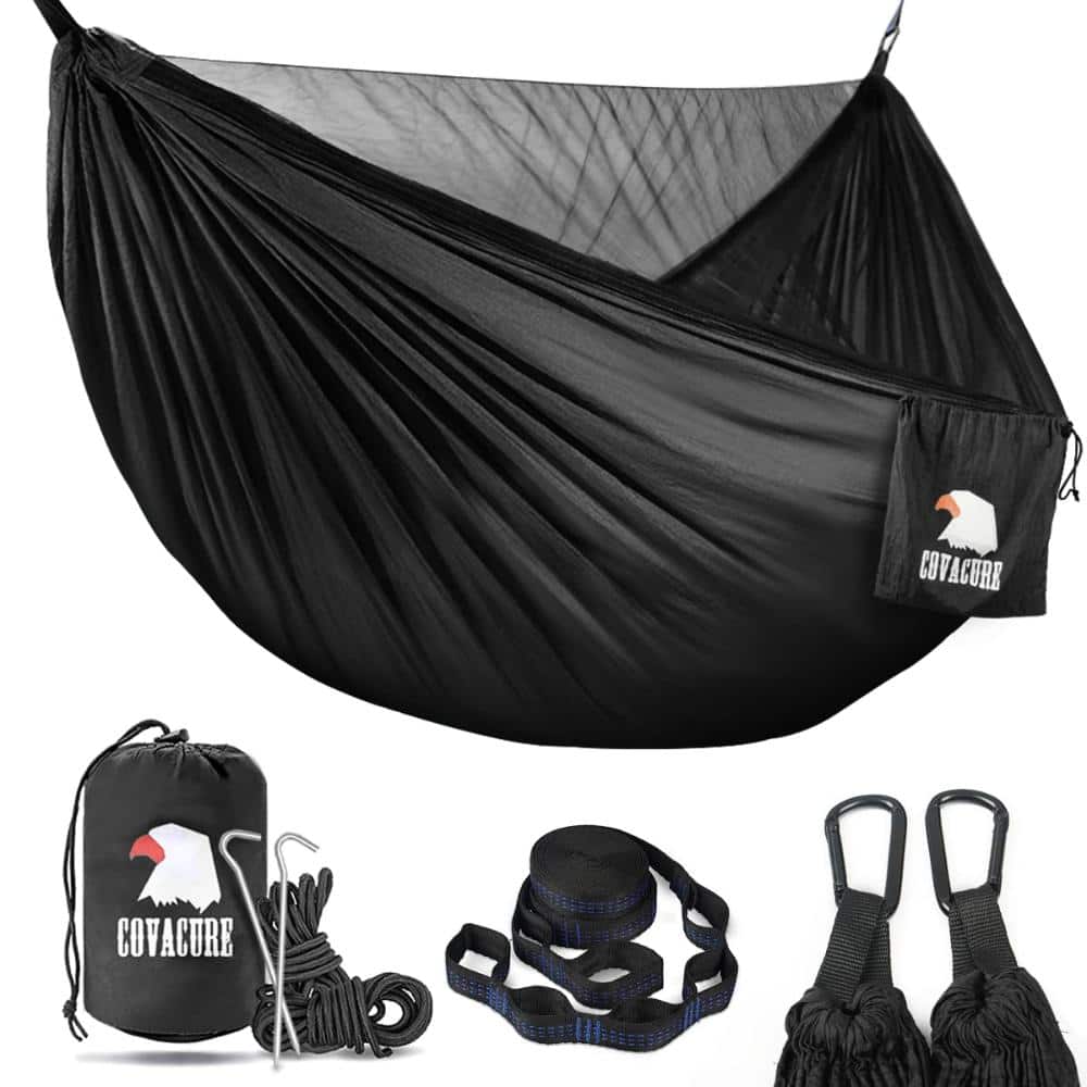 Primehome 2-Person Black 9.5 ft. Lightweight Parachute Nylon Hammock ...