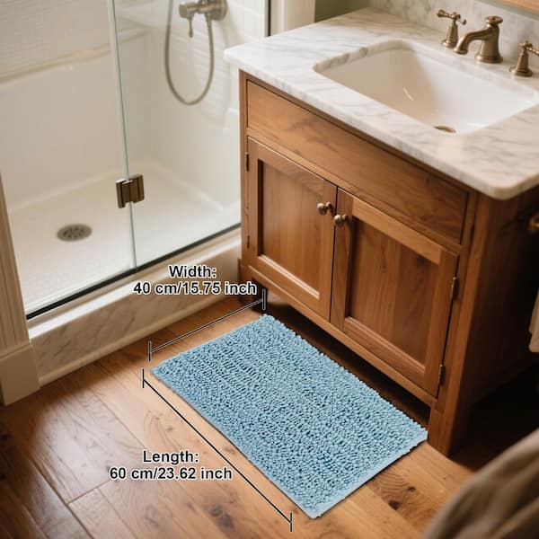 15.75 in. x 23.62 in. Chenille Bath Rug Mat, Non Slip, Soft and Highly Absorbent Microfiber Mats for Bathroom, Blue