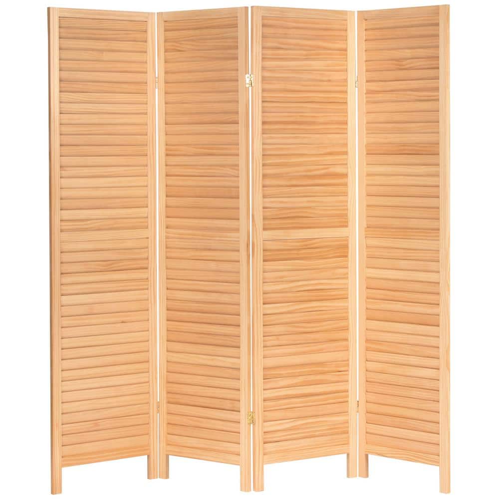Natural Solid Pine 6 Ft. Tall 4-Panel Folding Room Divider