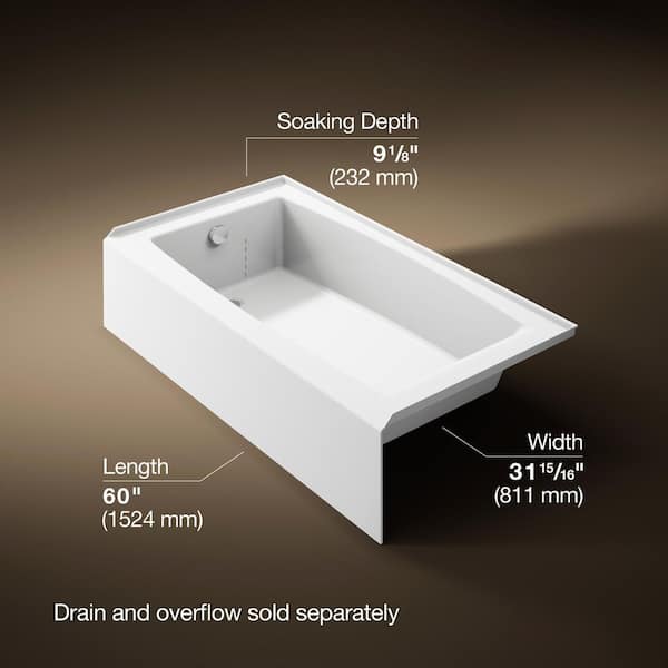 Elmbrook 60 in. x 32 in. Soaking Bathtub with Left-Hand Drain in White