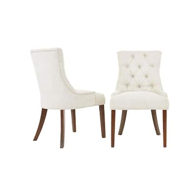 Bakerford Walnut Finish Upholstered Dining Chair with Biscuit Beige Seat (Set of 2) (21.85 in. W x 36.22 in. H)