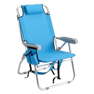 38.2 in. Blue Aluminum And 600D Polyester Fabric Adjustable Beach Chair