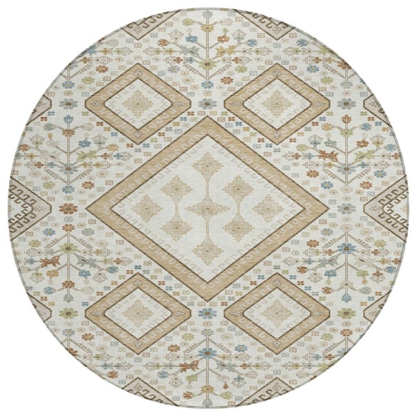 Chantille Machine Washable Indoor/Outdoor Abstract ACN2459 Ivory 8 ft. x 8 ft. Round Rug