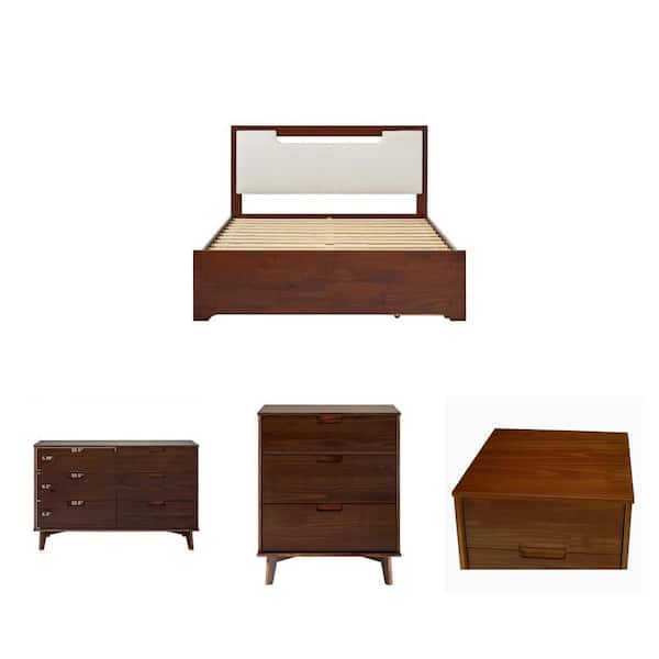 Sloane Walnut Queen Bed with 2 Drawers, 52 in. 6-Drawer Dresser, 30 in. 3-Drawer Chest and Nightstand Combo