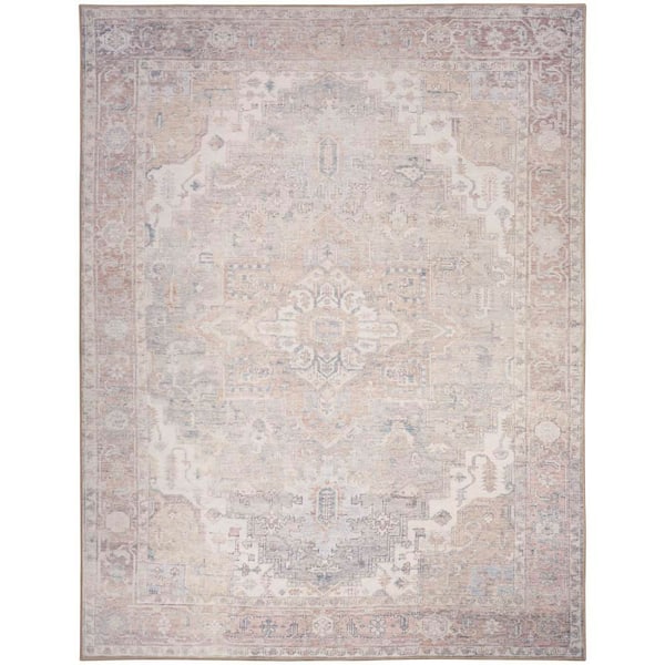 Vintage Washables Light Blue 10 ft. x 13 ft. Center medallion Traditional Area Rug