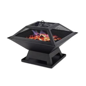 19.2 in. W x 14.5 in. H Iron Square Wood Burning Outdoor Fire Pit in Black