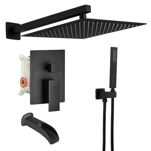 Single Handle 1-Spray Tub and Shower Faucet 1.8 GPM Wall Mount Shower System Pressure Balance Valve Included Matte Black