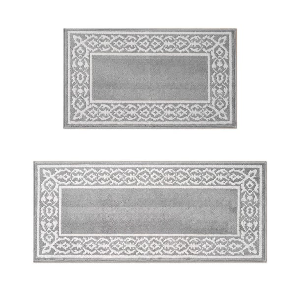 Laura Ashley Lorreta 2-Tone Light Gray/Ivory 2 ft. x 5 ft Border 2-Piece Rug Set