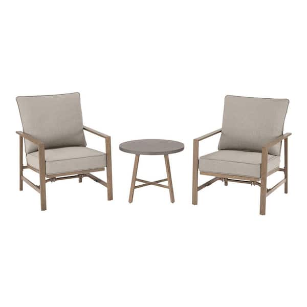 River Haven 3-Piece Steel Outdoor Bistro Motion Chat Set with CushionGuard Riverbed Tan Cushions