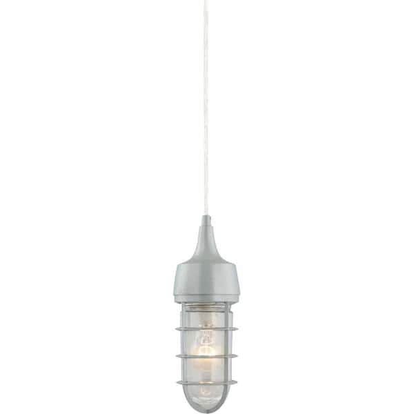 Volume Lighting 1-Light Indoor or Outdoor Silver Gray Aluminum Mini Hanging Pendant with Clear Glass Rounded Cylindrical Shade