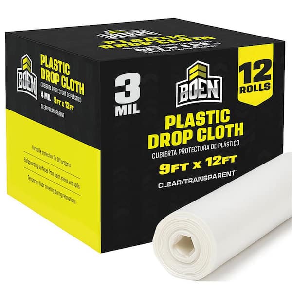 Painters Plastic Sheeting 9 ft. x 12 ft. 3 Mil Clear Plastic Drop Cloth, 12-Pack
