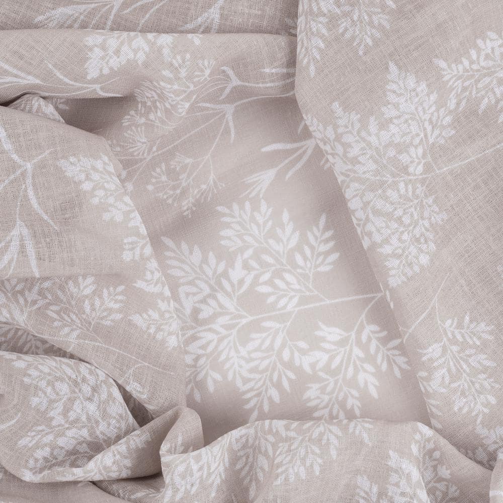 Nude Linen Floral Pinch Pleat Sheer Drapes
