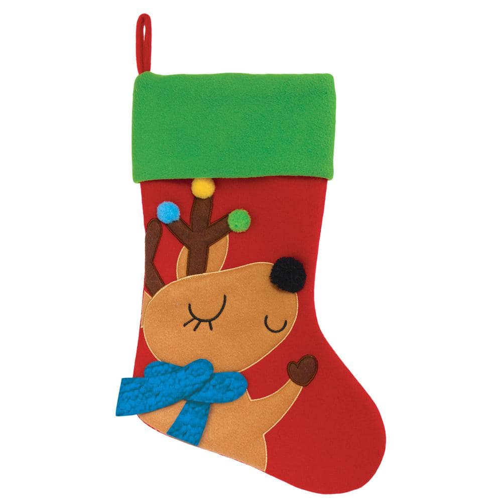 Amscan 18 in. Multi-Color Christmas Felt Fabric Reindeer Stockings (3 ...