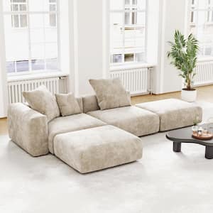 130 in. Square Arm Free Combination 4-Piece L Shaped Corduroy Polyester Modern Sectional Sofa in Beige